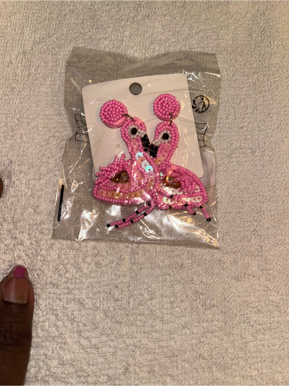 Pink Beaded Flamingo Kids Earrings